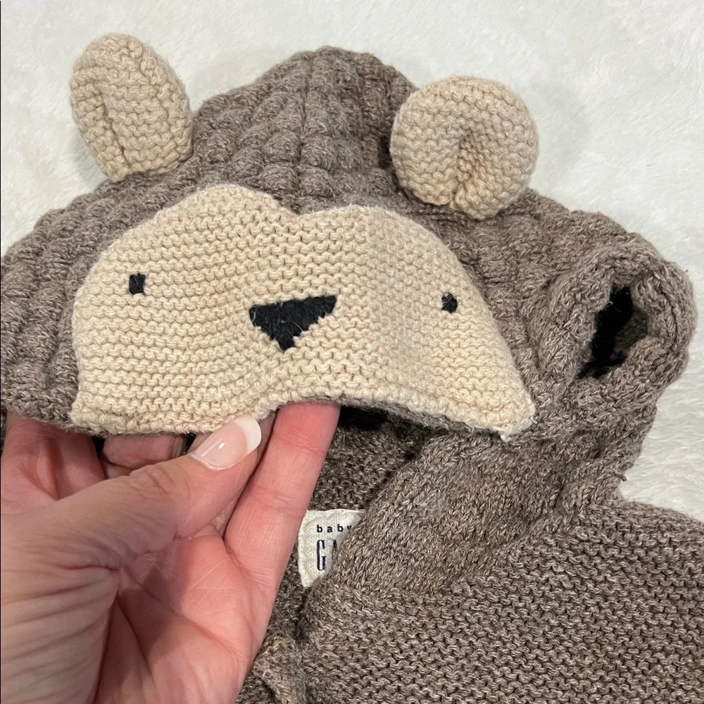 Baby Gap Adorable Brown Bear Hooded Cardigan Sz 6-12 months